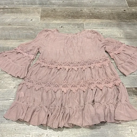 Jodifl Boho Lace Trim Muted Mauve Tunic / Mini Dress New - Picture 7 of 9